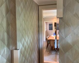 118. Modern Beveled Mirror w/ Polished Nickel Lacquered Accents (21" x 36")