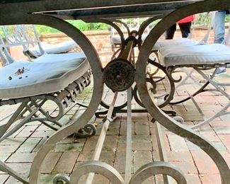 119. Metal Dining Set From Garden Cottage Dining Table w/ Metal Scroll Base 2 Arm Chairs and 6 Side Chairs (9'7" x 4'4" x 31") 