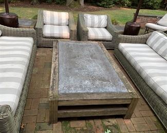 128a. Restoration Hardware All Weather Wicker Sofa  (87" x 40" x 26") & Chair (36" x 42" x 27")