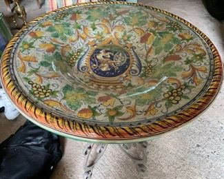 139.Glass Top Side Table w/ Mexican Ceramic Bowl (24" x 27")