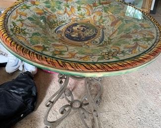 139.Glass Top Side Table w/ Mexican Ceramic Bowl (24" x 27")