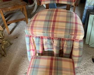 144. Upholstered Accent Chair & Foot Stool (22" x 20" x 31")