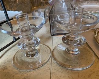 167. Vintage Val St Lambert STATE Plain Single Light 5" Crystal Candlesticks