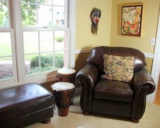 Thomasville Leather Chair & Ottoman