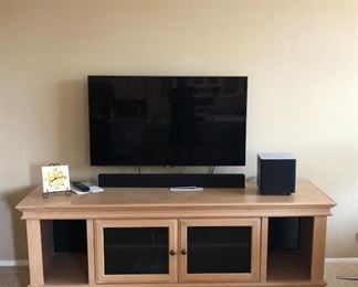 Stone Creek Furniture Light Wood Media Center, HDTV, Sound Bar w/ Subwoofer