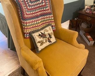 Yellow upholstered arm chair 