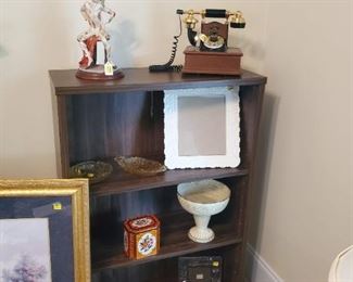 Wood bookshelf and home decor