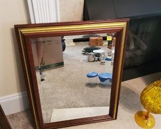 Beveled glass mirror wood frame