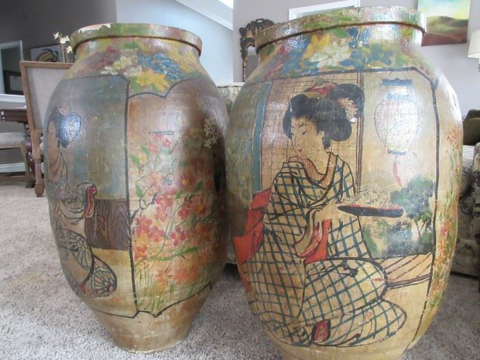 Large Japanese Pottery Urns