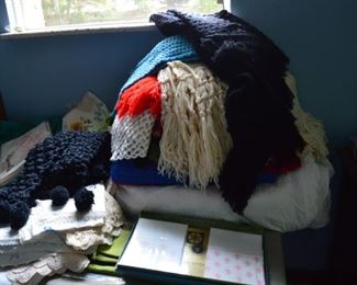 Crochet afghans and vintage linens