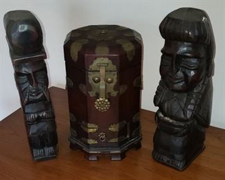 Carved Wood Statues & Box