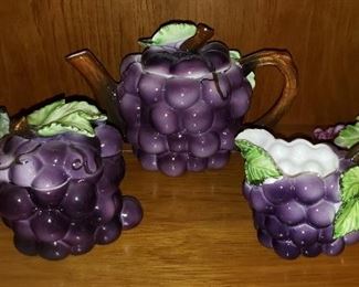 Vintage Grape Tea Set  Tea pot, Creamer & Sugar