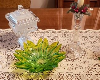Vintage Art Glass Bowl and Square Glass Candy Dish