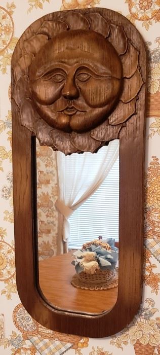 Wooden Man In The  Moon Mirror