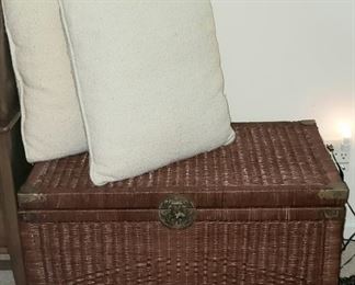 Wicker Trunk and Large Throw Pillows