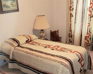 Twin Bed and Matching Mid Century Bed Spread & Curtains