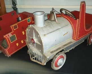 Vintage Hand Made Locomotive and Coal Car Peddle Car
