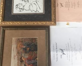 Edna Hibel orginal serigraph and numbered and signed by artist Delight and limited edition reproduction with gold overlay Before the Blue Mountains both w certificate professionally framed