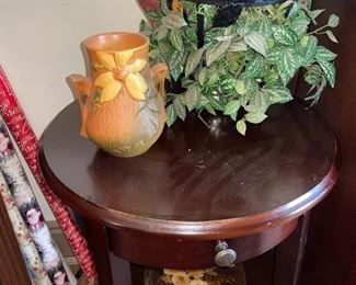 Pretty pair of round side tables (Bombay??) with drawer $95 for pair