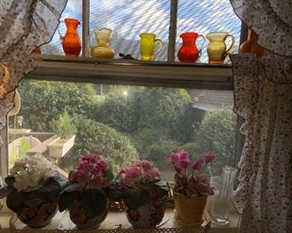 Lots (!!) of little colored glass pitchers ($5-10ea)