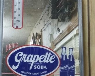 Vintage Grapette Soda Advertising Thermometer Mirror