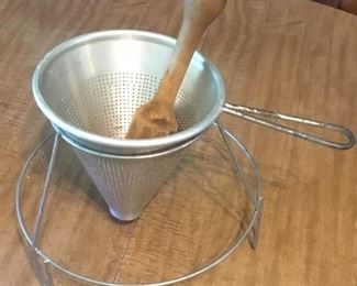 VINTAGE PULP SIEVE, PESTLE AND STAND