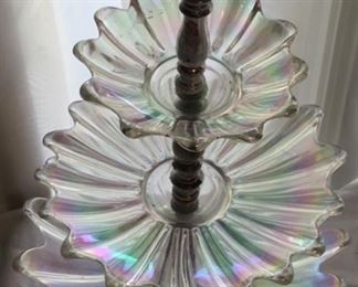 VINTAGE IRIDESCENT 3-TIER TIDBIT TRAY