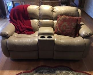 LIKE NEW - LEATHER, DOUBLE POWER RECLINERS LOVE SEAT