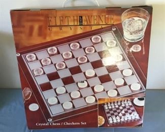 CRYSTAL CHESS/CHECKERS SET