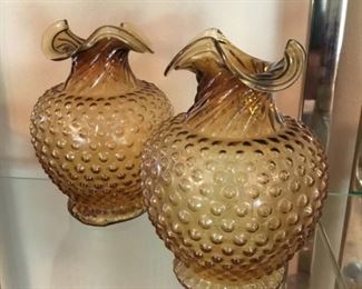 AMBER HOBNAIL VASES