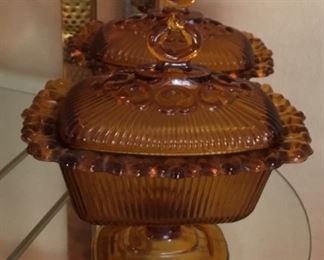 AMBER GLASS CANDY DISHES