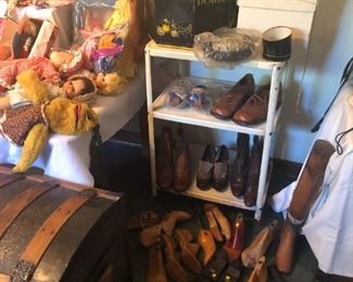 Antique shoes and hats.