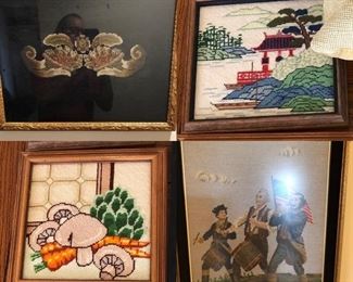 4 framed pieces of Needlepoint BUY IT NOW $48