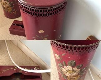 Vintage Painted metal bathroom set, garbage, tissue and small hamper BUY IT NOW $20