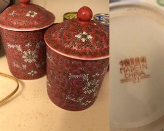 2 Covered Mugs Made in China 21 beautiful red BUY IT NOW $10