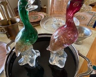 murano vintage art glass birds ducks adventurine Pair $150