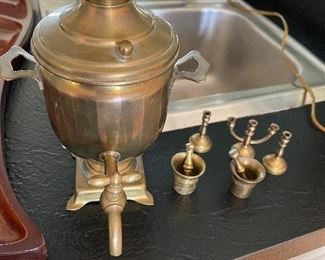 Minature Brass Samovar, candle sets, mortar and pestles BUY THE LOT NOW $20