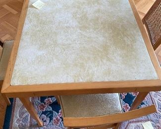 Mid Century Card Table with 4 folding Cane back chairs, BUY IT NOW $80