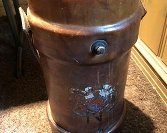 English Leather Fire Bucket, Hand Decorated with Crest 16"H BUY IT NOW $100