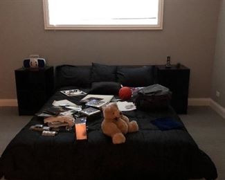 Queen Sized Bed Black Laquer with Storage. 2 storage cabinets included BUY IT NOW $300