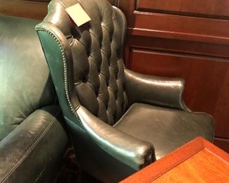 Chesterfield Green Leather studded Desk Chair 45"H x 30" D BUY IT NOW $250