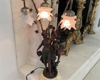 Bronze Antique Lamp has chips on glass. Beautiful piece BUY IT NOW $400 OBO