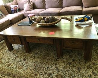Oversized Antique Farm Table 6 drawers cut down to be a coffee table, Rare design piece 6' L x 4'W x 7.5H BUY IT NOW $300