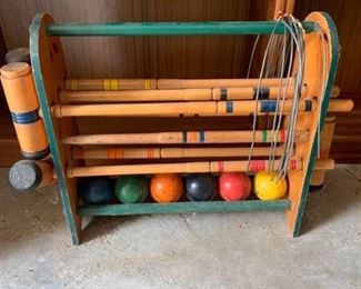 Vintage Wooden Croquet Set Location Beside Dryer
