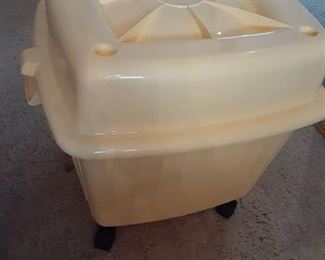 Yellow Plastic Tote On Wheels