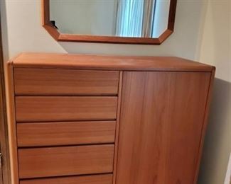 Mid Century Modern Danish Teak 6 Drawer Highboy Dresser .with Mirror