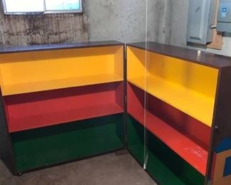 Unique Vintage Multi-Colored Rolling Folding Storage Cabinet Location Basement Storage