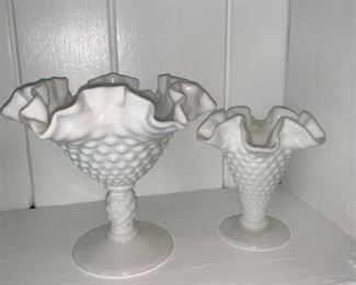 2 Ruffled Milk Glass Dishes Location Fireplace Left Shelf