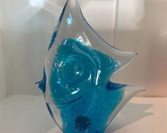 Swedish Glass Blue Fish Location Fireplace Right Shelf