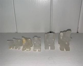 Set of 6 Quartz Elephant Figurines Fireplace Left Shelf